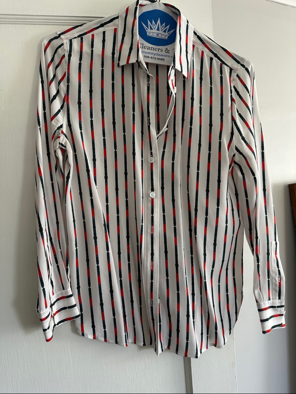 Equipment White Button-Down Shirt with belt detail Stripes